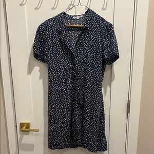 Reformation Midnight Blue Dress with Ivory Floral Pattern